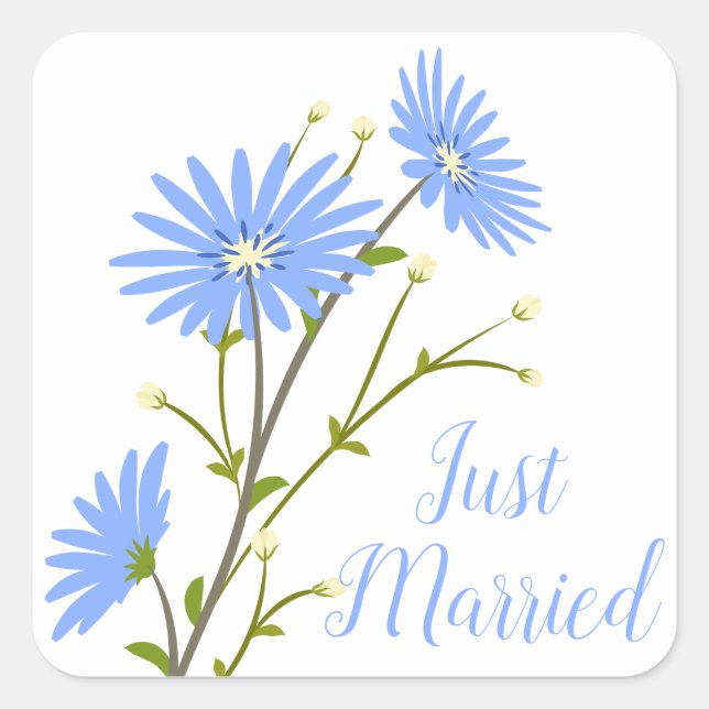 Sticker Carré Floral Juste Marié Daisy Fleurs Mariage bleu (Devant)