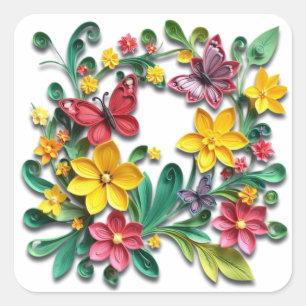 Sticker Carré Floral Paper Quilling   Pensées pour Vous