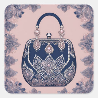 Sticker Carré Floral pink and blue AI art