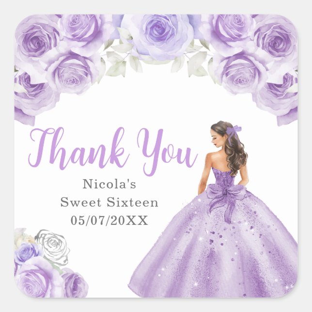 Sticker Carré Floral Princess in Purple Dress Sweet Sixteen (Devant)