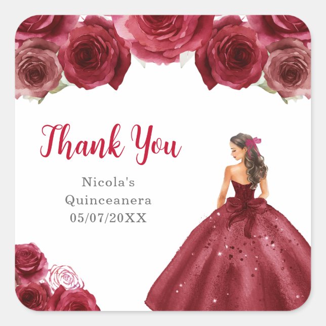 Sticker Carré Floral Princess in Red Dress Quinceanera (Devant)