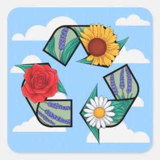Sticker Carré Floral Recycling Symbol | Eco-Friendly Nature
