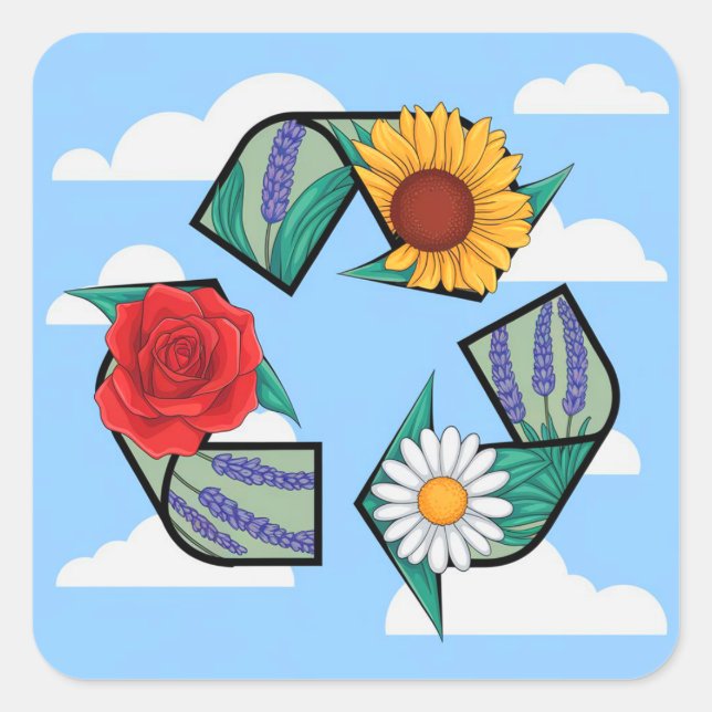 Sticker Carré Floral Recycling Symbol | Eco-Friendly Nature (Devant)