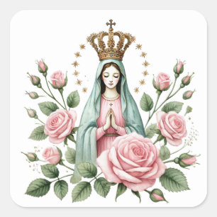 Sticker Carré Floral Religieux Mère Mary Rose Roses
