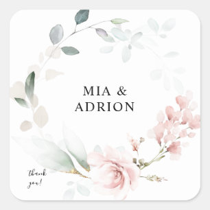 Sticker Carré Floral rose et Merci d'Eucalyptus
