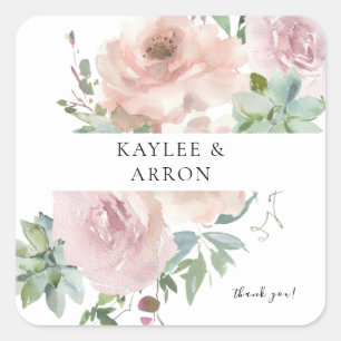 Sticker Carré Floral rose et Merci floral Succulent