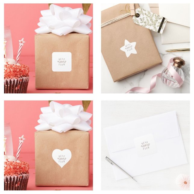 Sticker Carré Floral rose Meilleure maman jamais (Pink Floral Best Mom Ever Stickers)