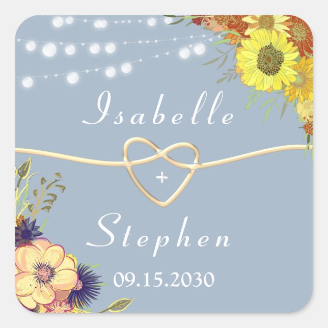 Sticker Carré Floral Rustique Dusty Blue Wedding Favoriser (Devant)
