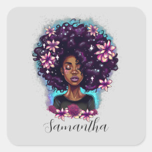 Sticker Carré Floral Sparkling Afro Femme