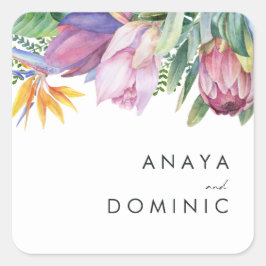 Sticker Carré Floral tropical coloré | Sceaux d'enveloppe Mariag