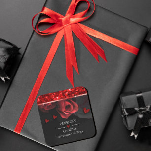 Sticker Carré Flore rouge noir foncé Moody