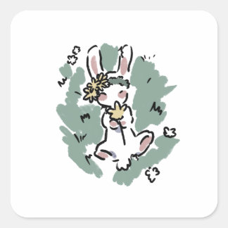 Sticker Carré Flower Bunny 