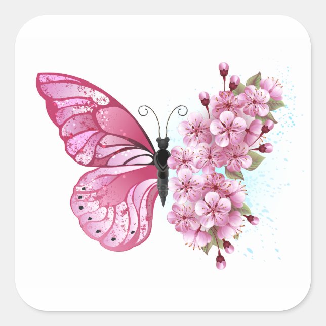 Sticker Carré Flower Butterfly (Devant)