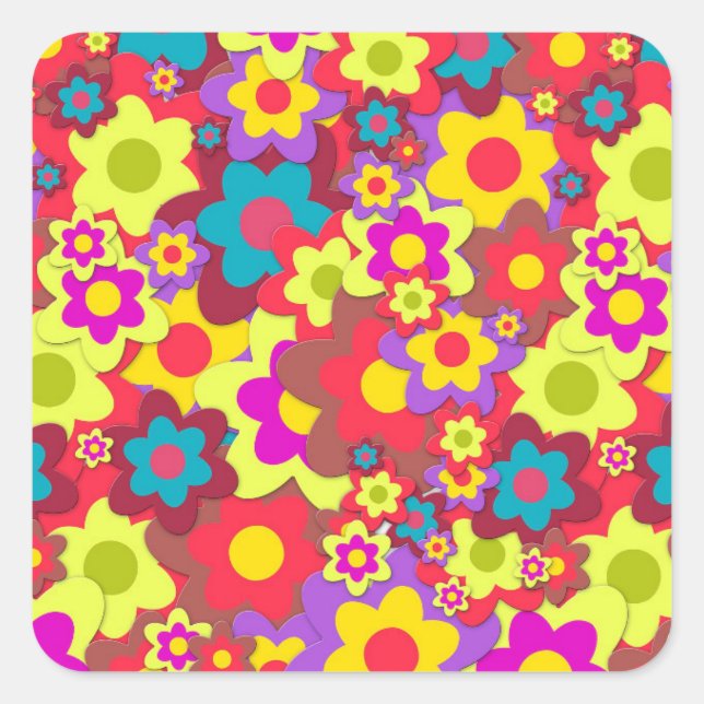 Sticker Carré Flower Power 60s hippy (Devant)