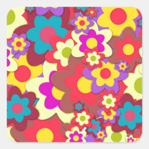 Sticker Carré Flower Power 60s hippy