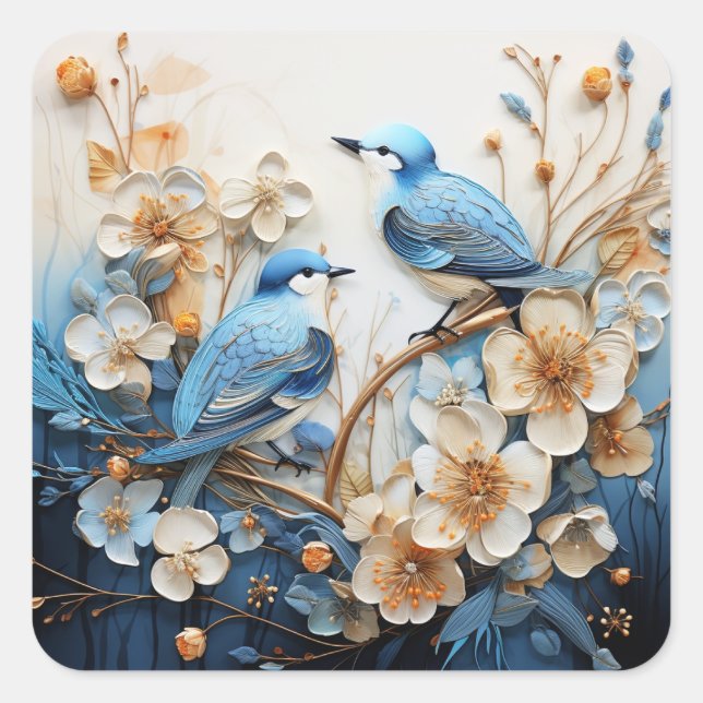 Sticker Carré Flowers and Birds (Devant)