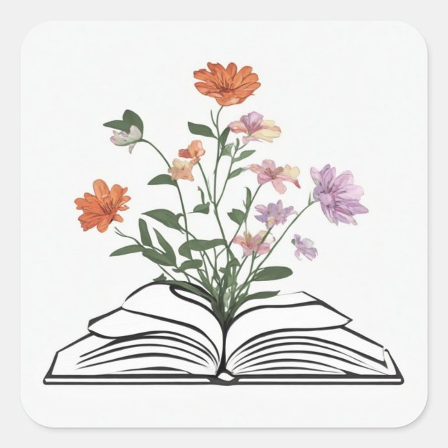 Sticker Carré flowers growing from book (Devant)