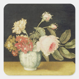 Sticker Carré Flowers in a Delft Jar