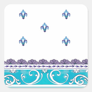 Sticker Carré Fluer De Lis Blue Swirl Design