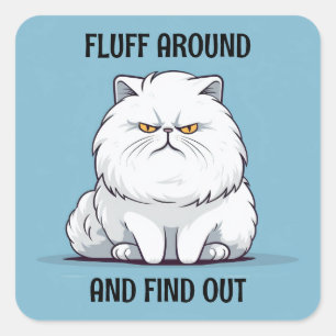 Sticker Carré Fluffez autour et découvrez Grumpy White Cat