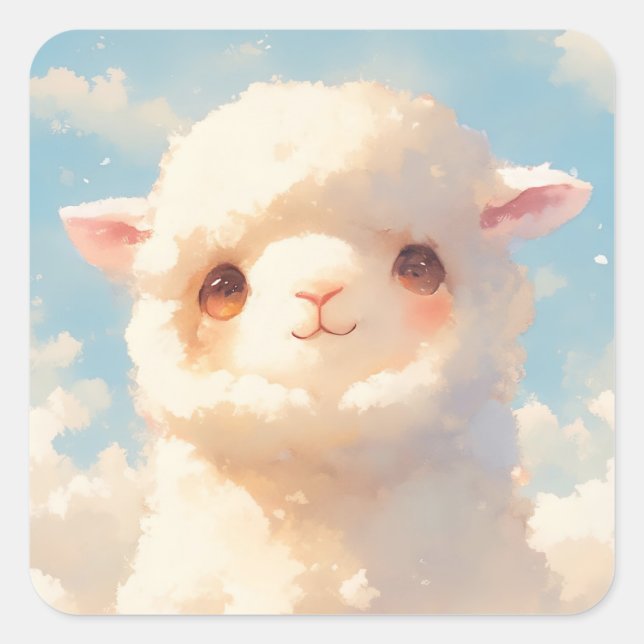 Sticker Carré Fluffy Alpaca Dreams (Devant)