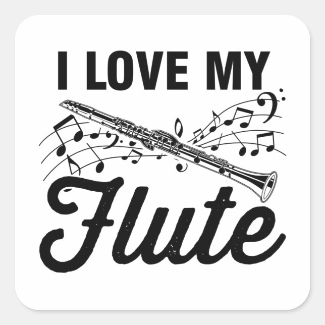 Sticker Carré Flûte | Cadeaux de bande d'instruments de musique (Devant)