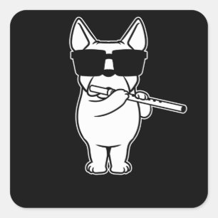 Sticker Carré Flûte Joueur Flûte Chien Avec Flûte