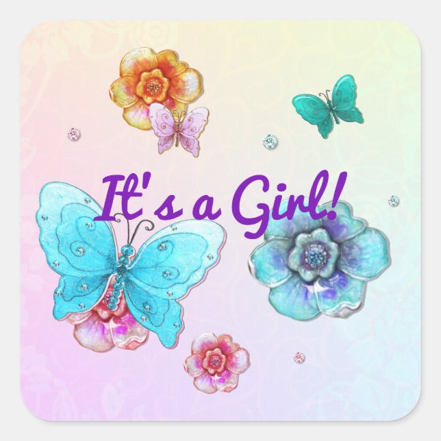 Sticker Carré Flutterby Graffiti Jewel ITS A GIRL (Devant)