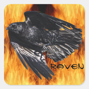 Sticker Carré Flying Black Raven & Flames Design photo 7