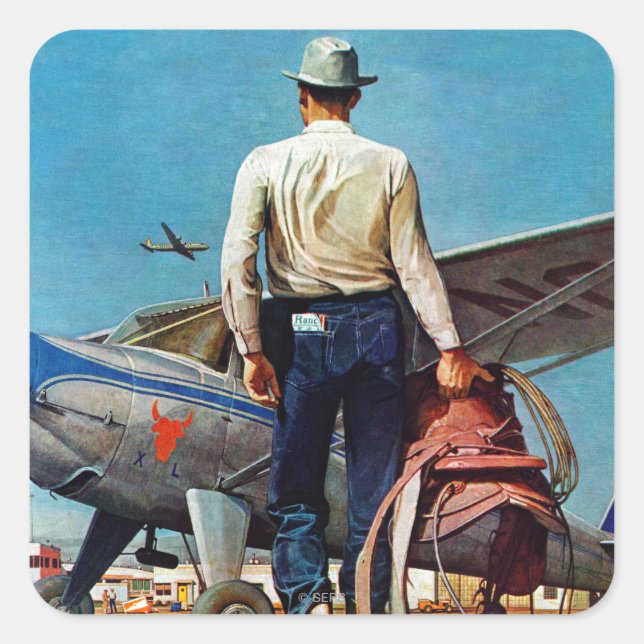 Sticker Carré Flying cowboy by Mead Schaffer (Devant)