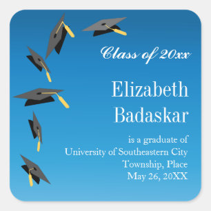 Sticker Carré Flying Graduation Caps Faire-part