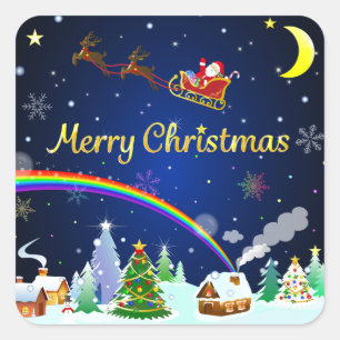 Sticker Carré Flying Santa Claus with Crescent Moon