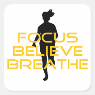 Sticker Carré Focus Croire Respirer Jaune Courir Fitness