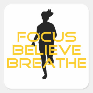 Sticker Carré Focus Croire Respirer Jaune Courir Fitness