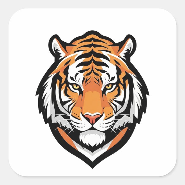 Sticker Carré Focused Tiger Illustration (Devant)