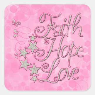 Sticker Carré Foi rose Espoir Amour Papillons Étoiles Vertus