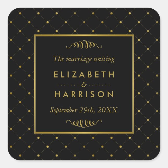 Sticker Carré Foil Black & Gold moderne effet mariage Faveur (Devant)