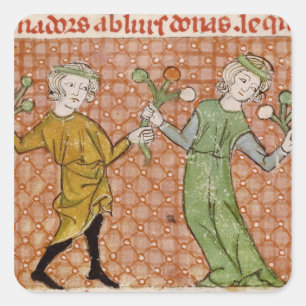 Sticker Carré Fol.215v La tentation : Un couple dansant