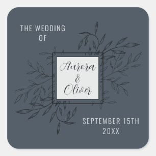 Sticker Carré Foliage délicat   Bleu acier   Invitation de maria