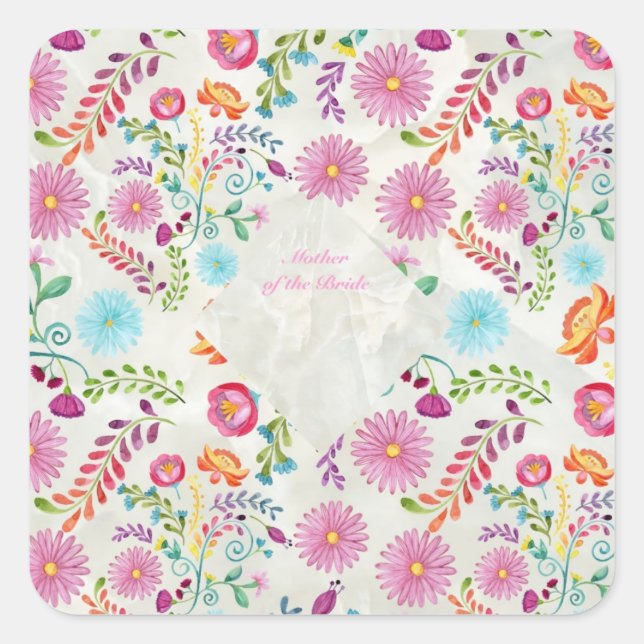 Sticker Carré Folk Flowers Mother of Bride (Devant)