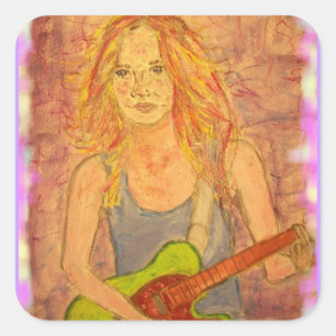 Sticker Carré folk rock girl jouer' électrique fermer