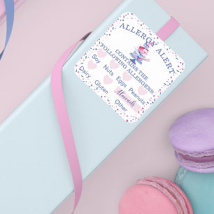 Sticker Carré Food Safety Allergy Alert Fun Bakery Cake & Tools 