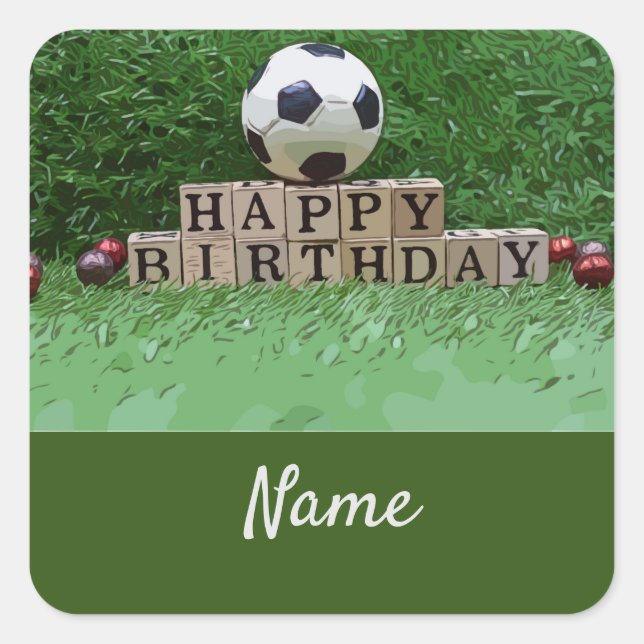 Sticker Carré Football Joyeux Anniversaire avec balle sur la fêt (Devant)