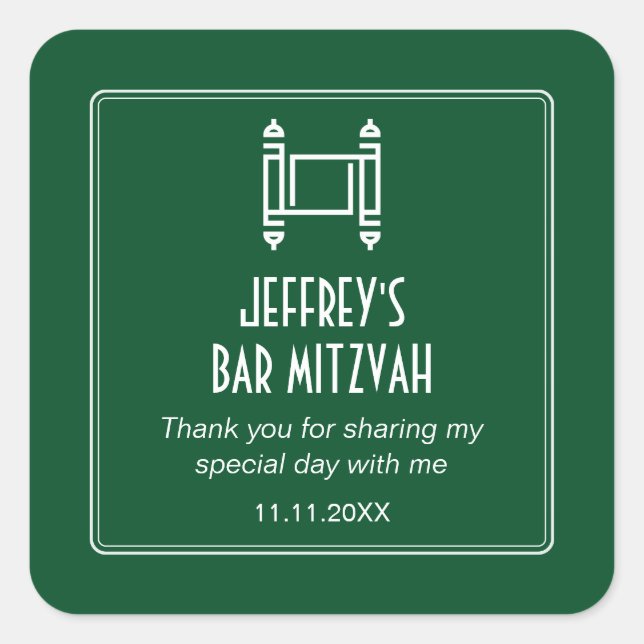 Sticker Carré Forest Green Simple Torah Bar Mitzvah (Devant)
