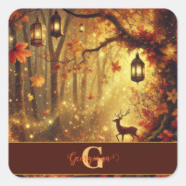 Sticker Carré Forêt automnale dorée personnalisée