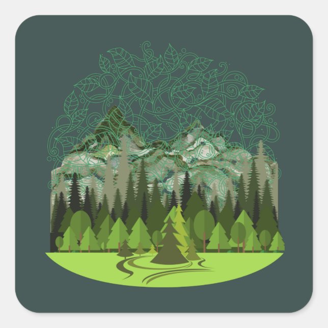 Sticker Carré Forêt, Bois, Nature (Devant)
