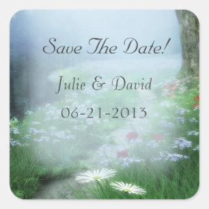 Sticker Carré Forêt Boisée Enchantée Sauvez La Date Mariage