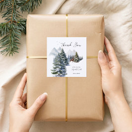 Sticker Carré Forêt de cerfs merveilleux d'hiver Merci