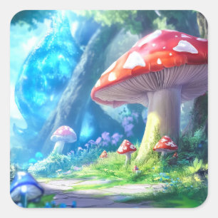 Sticker Carré Forêt de Champignons