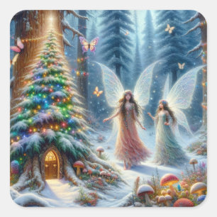 Sticker Carré Forêt de Fairytale enchantée Noël personnalisé
